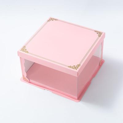 China Recyclable Custom Wholesale Pink Holiday Double Layer Translucent Cake Box Food Packaging for sale