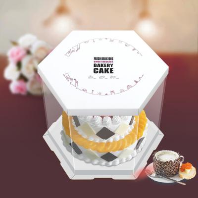 China Recyclable High Quality Color Hexagon Cake Box Supplies Exquisite Wedding Transparent Baking Packaging for sale