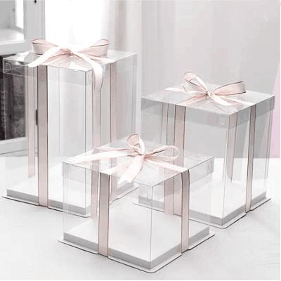 China Recyclable Fully Pink Transparent Packaging Box Custom Luxury Birthday Cake Home Baking Stepping Up Cake Box for sale