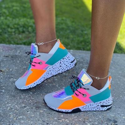 China Fashion Trend Lace Up Women Lady Sneakers Flat Casual Shoes Girls Soft Neon Colorful Breathable Mesh Women Sport New Shoes for sale