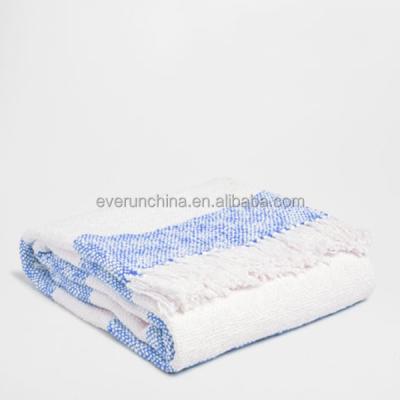 China 100%acrylic plain, viscose, polyester colored stripe woven throw with fringe for sale