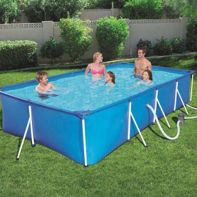 China OEM Customized Durable Blue Metal Steel Frame Summer Baby Pool Pools Intex Ultra Logo Rectangular Alberca Picina Portable With Pump for sale