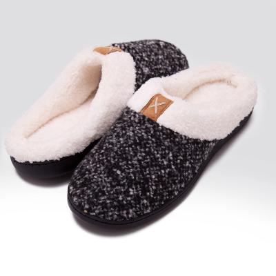 China Breathable Comfortable Wool Like Stripe Memory Foam Slip On Clog Winter Indoor Outdoor House Slipper For Men for sale