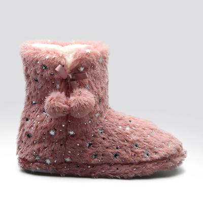 China Plush Bedroom Ladies Winter Slipper Comfortable Anti-slippery Warm Boots With Pom Poms for sale