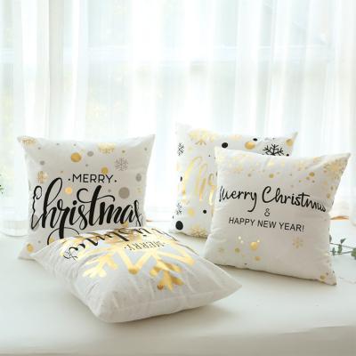 China Viable Wholesale Foil Print Gold Christmas Pillow Covers, Foil Print Christmas Cushion, Gold Cushion Cover Christmas for sale