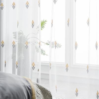 China Blackout Rhombus Wholesale Modern Embroidery Sheer Curtain Living Room Voile for sale