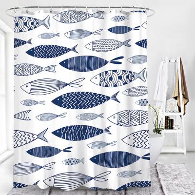 China Sustainable Hot Sale Digital Printing 90GSM 100% Polyester Bathroom Curtain Waterproof Fish Shower Curtain for sale