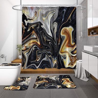 China Durable Black Gold Marble Waterproof Shower Curtain Set , Black Gold Bathroom Sets With Shower Curtain And Covers And Abstract Accessories for sale