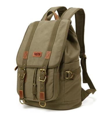 China Anti-theft Outdoor Leather Canvas Backpack Vintage School Backpack Student Traveling Hiking Rucksack Bag Men Large Capacity School Bags for sale