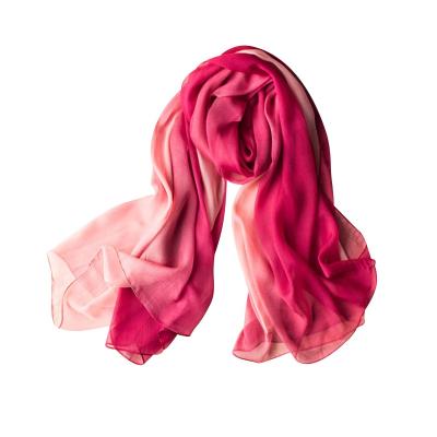 China Hotsale Fashion Chiffon Scarf Gradient Color Women's Long Satin Silk Scarf for sale