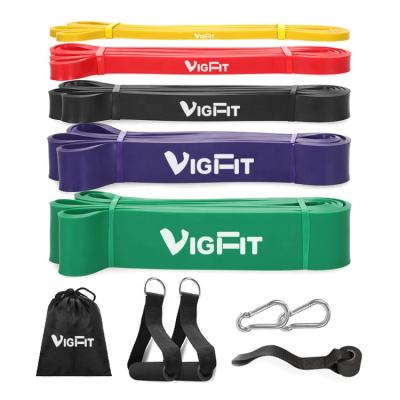 China Durable 5 Pack Pull Up Aid Bands Pull Up Resistance Exercise Loop Unites Powerlifting Stretch Bands with Anchor and Door Handles for sale