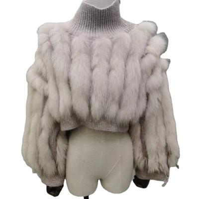 China Wholesale Waterproof Bowknot Drawstring To Stand Collar Sweater Cuffs Zipper With Fur Women Solid Color Fox Fur Sweater Sweater for sale