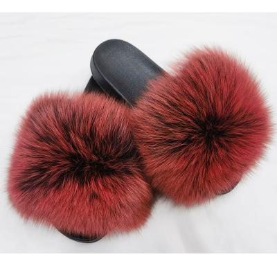 China Fashion Trend Women Female Fur Shoes Spring Fox Fur Summer Fuzzy Slippers Real Fur Slides Women Shape Furry Slippers for sale