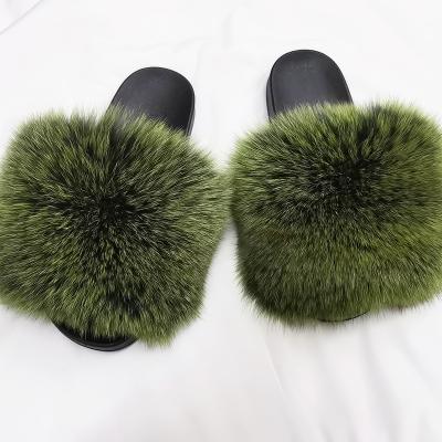 China Colorful Fox Raccoon Fur Slippers Fashion Trend Logo Raccoon Fur Indoor Outdoor Unique Hairy Sandal Custom Made 100% Slides For Women for sale