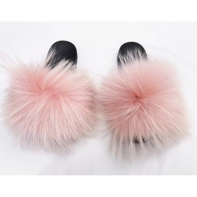 China Fluffy Sheepskin Toe Fur Slides Open Cross Fuzzy Fox Racoon Fur Slippers Soft Indoor Home Slippers Fashion Trend Women's Slippers for sale