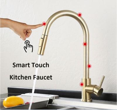 China Sense Faucets Amazon Factory Price Hot Selling Modern Sink Pull Out Brushed Kitchen Faucet 304 Stainless Steel Faucet for sale