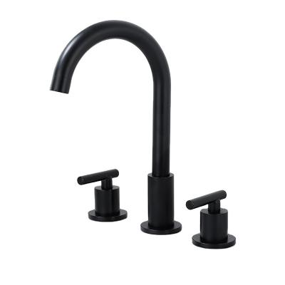 China Double Hole Basin Faucet Bathroom Faucets Stainless Steel Hot And Cold Metered 3 Handle Basin Faucet Black Brushed for sale