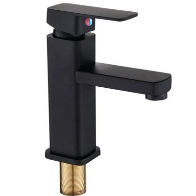 China Metered Faucets Top Sell Hot Cold Single Handle Water Bathroom Basin Sink Faucet 304 Stainless Steel Square Black Basin Faucet Mixer for sale