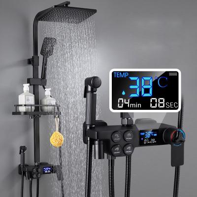 China Black Smart Thermostatic Knob Water Outlet Stainless Steel Shower Mixer Rain Bathroom Shower Curtain Set For Bathroom for sale