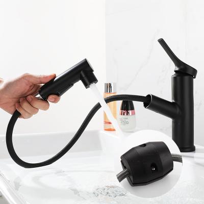 China Modern Bathroom Basin Faucet With Pulling Down Sprayer 2 Stream Mode Single Lever Handle Mixer Tap for sale