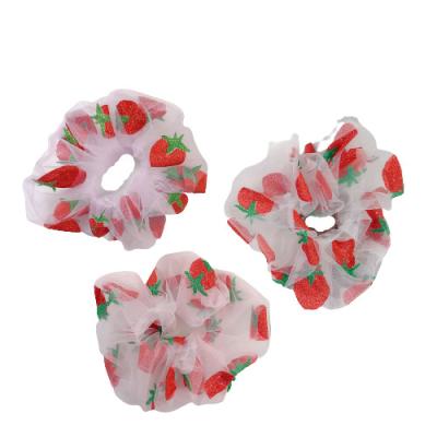 China New Fashion Customizable Summer Sweet Strawberry Printed Logo Elastic Hair Scrunchies For Girl C94212 for sale