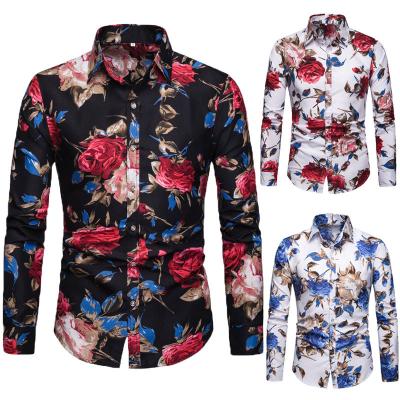 China QUICK DRY Mens Shirt Long Sleeve Turn Down Straight Collar Cardigan Shirt With Flower Printing Casual Slim Type On for sale