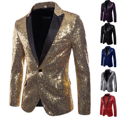 China Polyester/Cotton Mens Formal Sparkles Suit Jackets Sequins Party Button Bling Dance Coats Wedding Party Mens Formal Blazer Gentleman Suit for sale