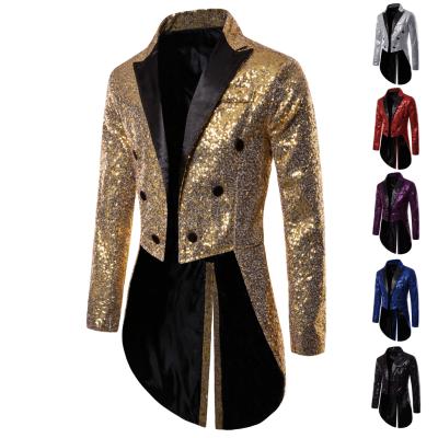 China Shiny Polyester/Cotton Gold Sequins Sparkle Tailcoat Suit Jacket Groom Tuxedo Blazer Men Male Double Breasted Prom Prom Party Suit for sale