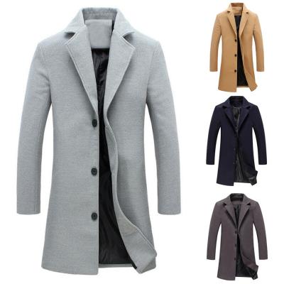 China Autumn Winter Fashion Men's Casual Overcoat Solid Color Sweater Single Breasted Lapel Long Coat Woolen Jacket Plus Size 5 Colors for sale