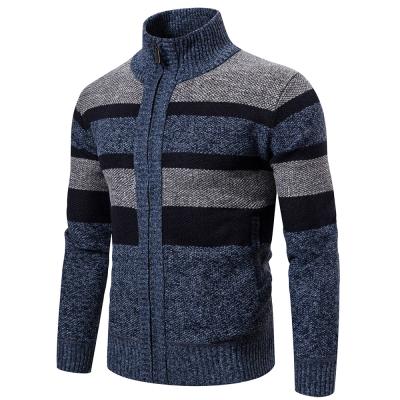 China Autumn Winter Cardigan Men Striped Knitted Warm Knitted Cardigan Men's Winter Jacket Coat Zipper Cardigan Sweater for sale