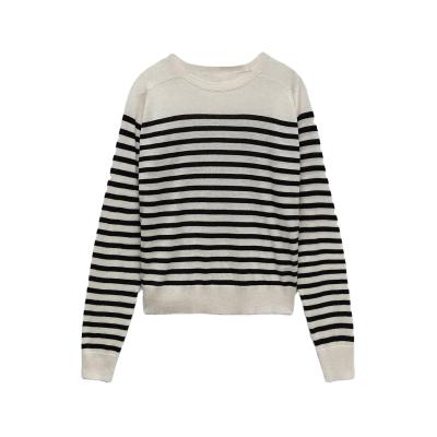 China 2021 Spring Autumn Fashion Stripe O Neck Knitwear Women Sweater Casual Sweater CY BSCI Certificate Hot Sale Anti-Wrinkle Long Sleeve Sweater for sale