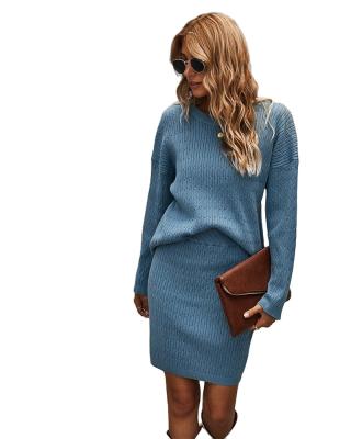 China Youth Fabrics Soft And Intellectual Anti-wrinkle High End V-Neckline 2 Pieces Set Women Knitted Skirt And Sweater Set for sale