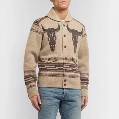 China Anti-wrinkle custom OEM and ODM sleeve long knit jacquard cardigan sweaters turn-down collar men clothes fashion knitted sweater cardigan men for sale