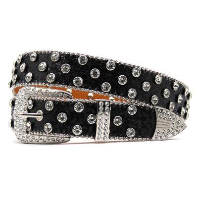 China Fashion.Casual Wide Belt Punk trendy flowing diamond waistband PU material for women's all black glitter full diamond rivets for women's jeans waistband for sale