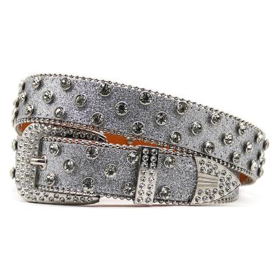 China Fashion.Casual Wide Belt Western New Silver Small Flash Rhinestone Belt with Women's Inlaid Full Diamond Rivets Punk Fashion Trend Women's Style for sale