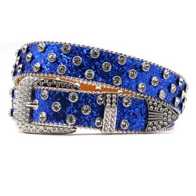 China Fashion.Casual Wide Belt Western New Blue Large Flash Rhinestone Belt with Men's Inlaid Full Diamond Rivets Punk Fashion Trend Men's Style for sale