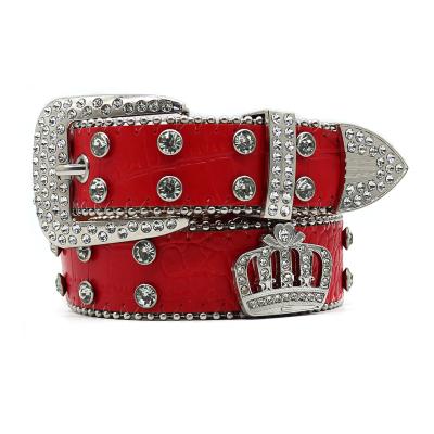 China Fashion.Casual Wide Belt Western Fashion Women's Rhinestone Belt Inlaid with Full Diamond Crown Accessories Hip Hop Punk Women's Dress Belt for sale