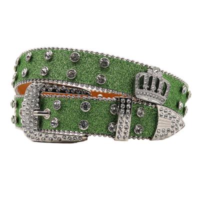 China Rhinestone Embedded Western New Green Glittering Rhinestone Belt with Full Diamond Crown Accessories Punk Fashion Trend Women's Dress Waist for sale