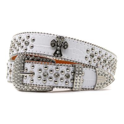 China Rhinestone Embedded Customized New Western Rhinestone Belt with Stapled Ribbon Fashion Trend Women's Jeans Belt Factory Direct Sales for sale