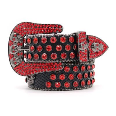 China Rhinestone Embedded Black Snake Pattern Rhinestone Belt Skull Head Button Head Belt Punk Personalized Fashion Trend Men's Style Factory Direct Sales for sale