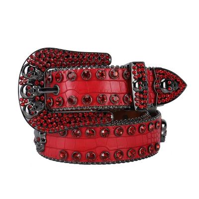 China Fashion.Casual Wide Belt Western Red Rhinestone Belt Skull Head Button Hip Hop Punk Personalized Fashion Trend Belt Manufacturer Direct Sales for sale