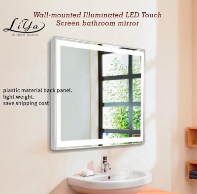 China Free Sample Lighted Plastic Stick On Wall Bath Mirror Illuminated LED Strip 3 Colors Temperature Dimmable Lights Makeup Mirror Fog Light for sale