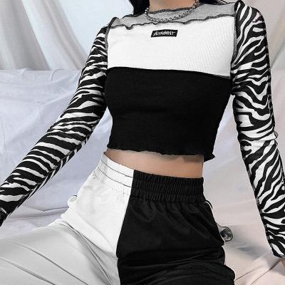 China Anti-wrinkle autumn and winter women's neck wrap slim T-shirt along fashion round patchwork tops female long sleeve for sale