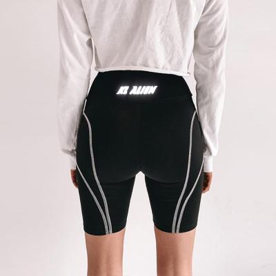 China New Anti-wrinkle Women Biker Shorts High Waist Fitness Black Blue Orange Slim Reflective Letter Sports Short Pants for sale