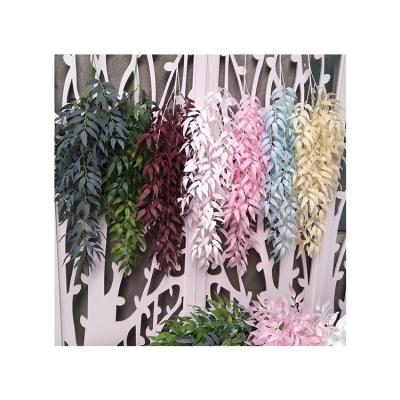 China Newest Quality Silk Screen Printing Fabric Real Touch Willow Leaf Wall Hanging Artificial Flower Decoration Wedding Wedding for sale