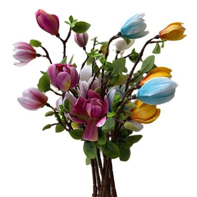 China Wholesale Cheap 4 Buds Artificial Flowers 3 Head Magnolia Buds Decorative Artificial Flowers for sale