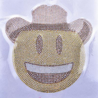 China Factory Customized Viable Hot Rhinestone Diamond Pattern Face Brand Sticker DIY Heat Transfer Decoration Smiling Clothing Accessories for sale