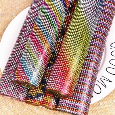 China Hot DIY decoration rhinestone sheet 24*40cm rhinestone mesh rainbow color elegant high-end colorful diamond stickers/self-adhesive diy decor DIY hot melt accessories furniture clothing for sale