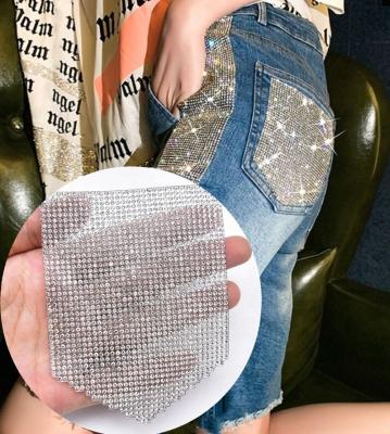 China Wholesale Flatback Pocket Patches New Luxury Bling Crystal Heat Transfer Motif Diy Decoration Rhinestone Sticker For Denim Apparel Print for sale