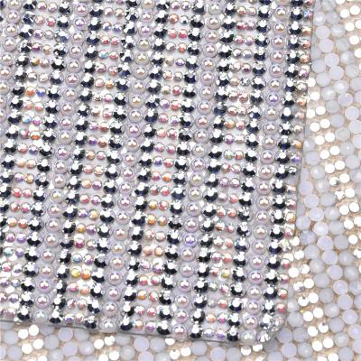 China DIY Decoration Elegant Stylish High End Colorful Rhinestone Sheet 24*40cm AB Color Diamonds Beads Leaf Silver Flatback Resin Rhinestones Mesh Adhesive Home Decor Clothing Furniture DIY hot melt for sale